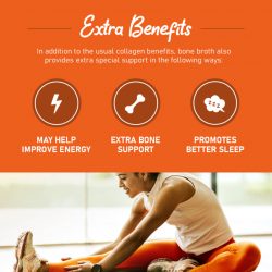 Extra benefits for bone broth collagen image with woman stretching as a background