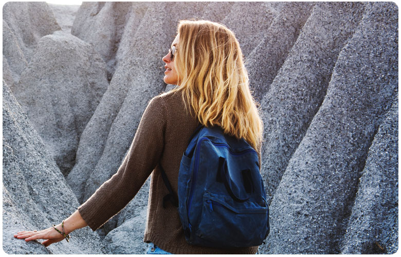 Blonde woman hiking
