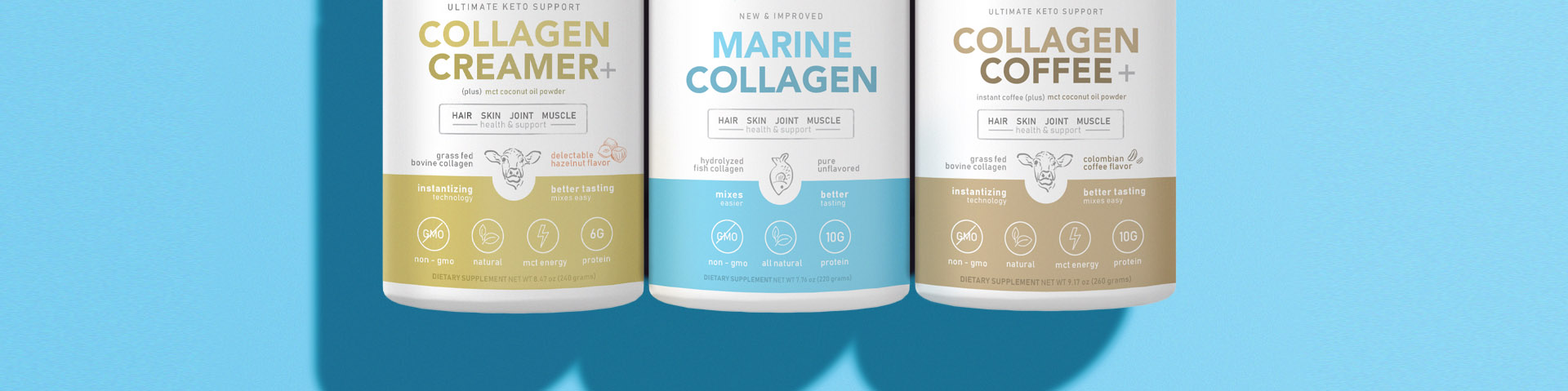 new plus instantized collagen on blue background