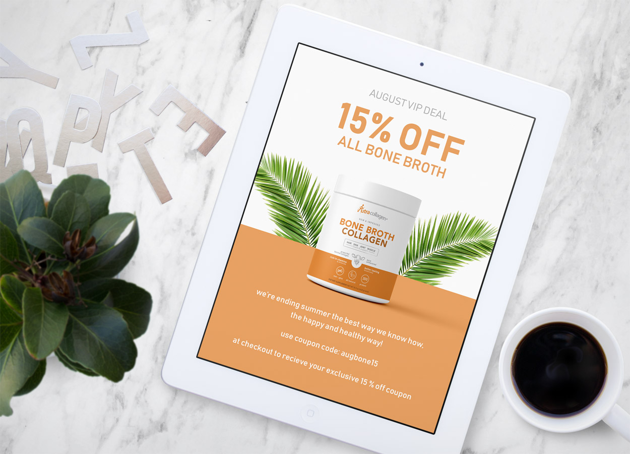 15 percent off bone broth advertisement on ipad