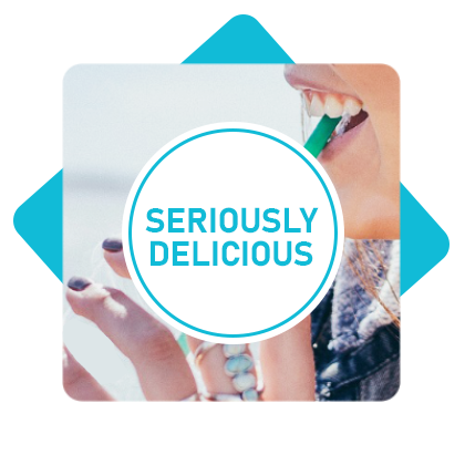 Seriously Delicious Icon with Woman Sipping on a Straw in Background