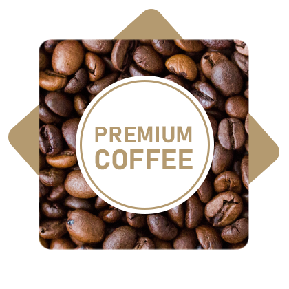 Premium Coffee Text with coffee bean background